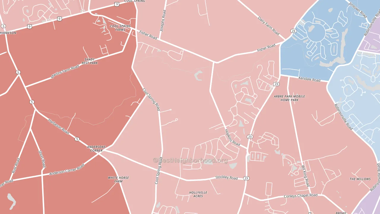 Cool Spring, DE block-group political-lean map