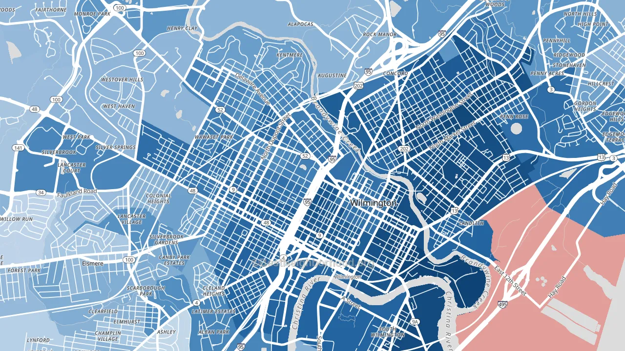 Cool Springs, Wilmington, DE block-group political-lean map