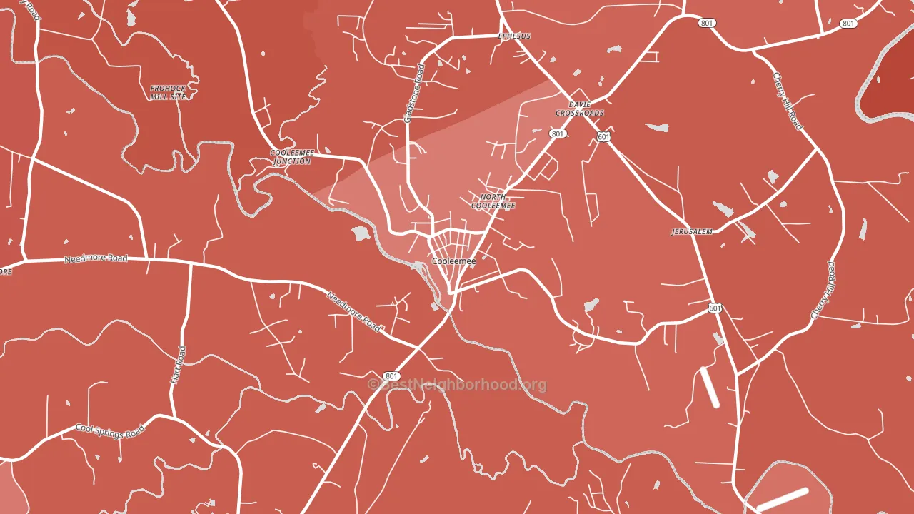 Cooleemee, NC block-group political-lean map