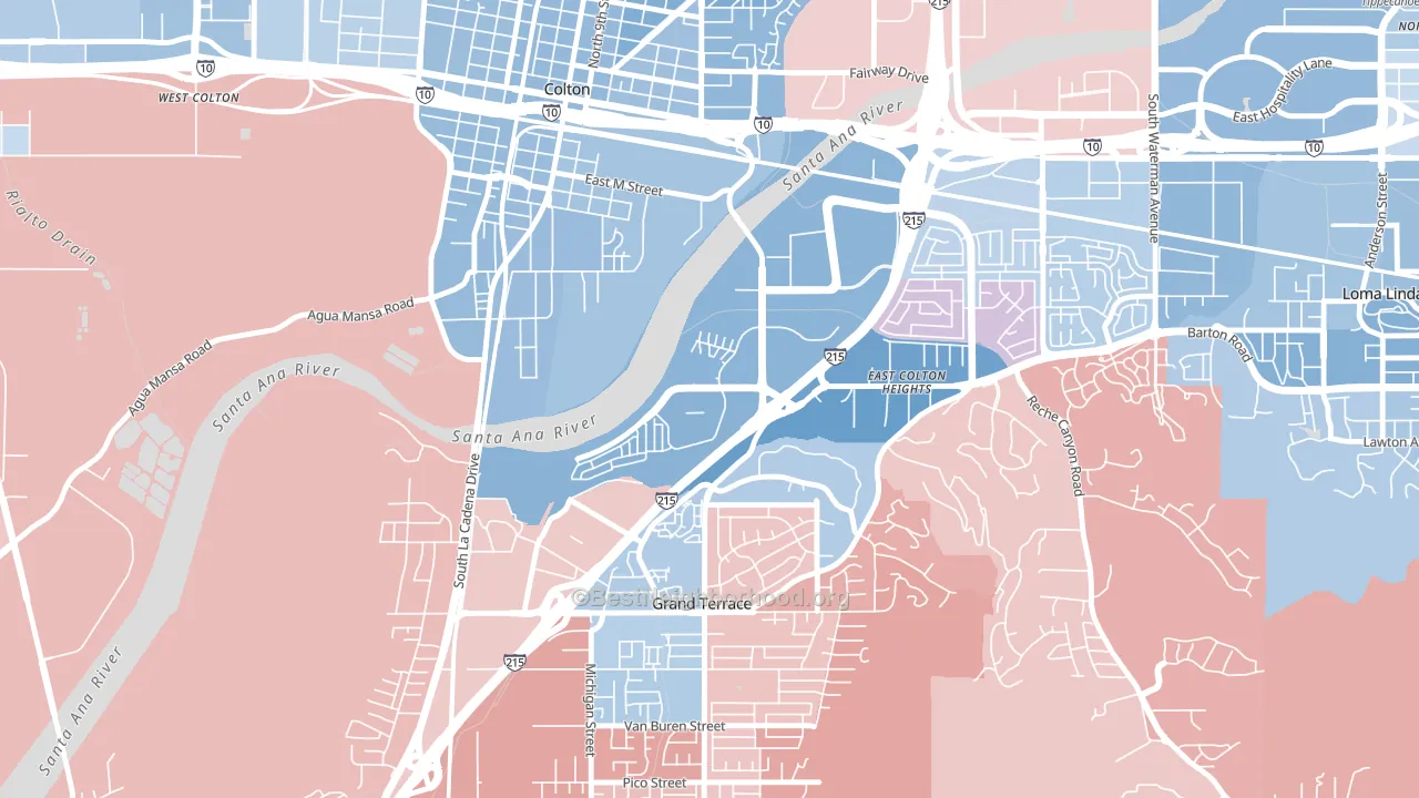 Cooley Ranch, Colton, CA block-group political-lean map