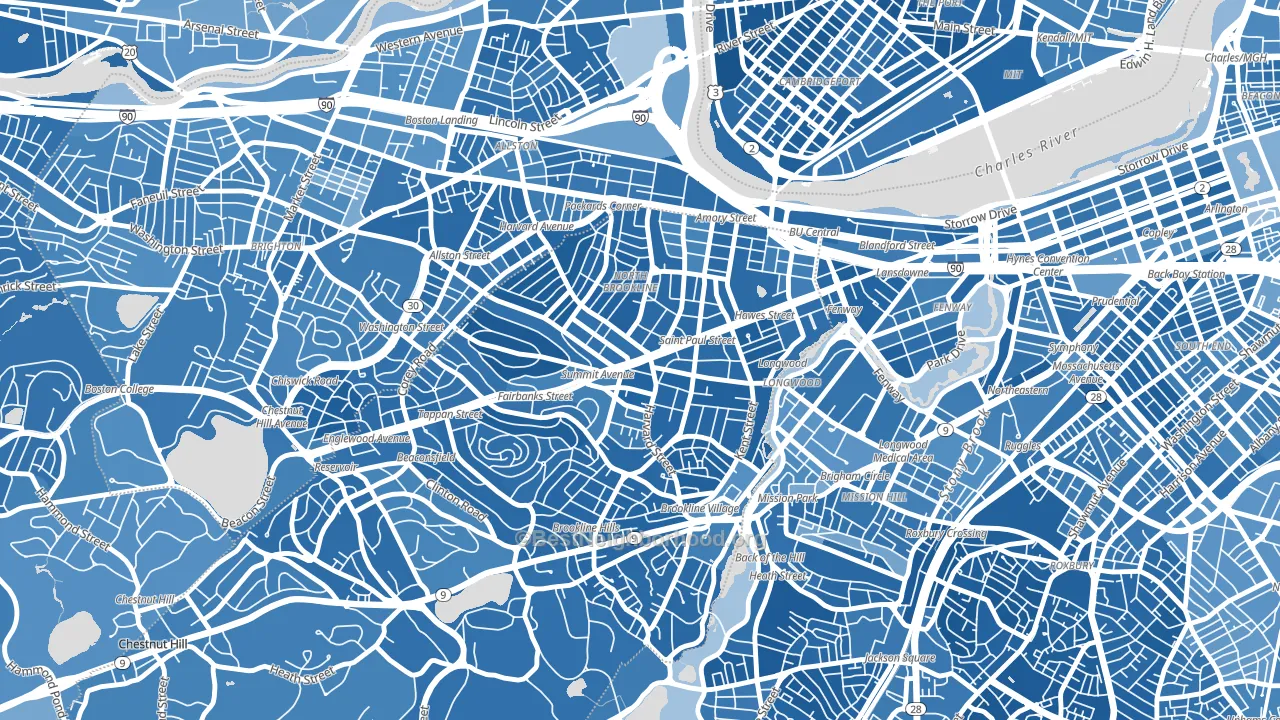 Coolidge Corner, Brookline, MA block-group political-lean map