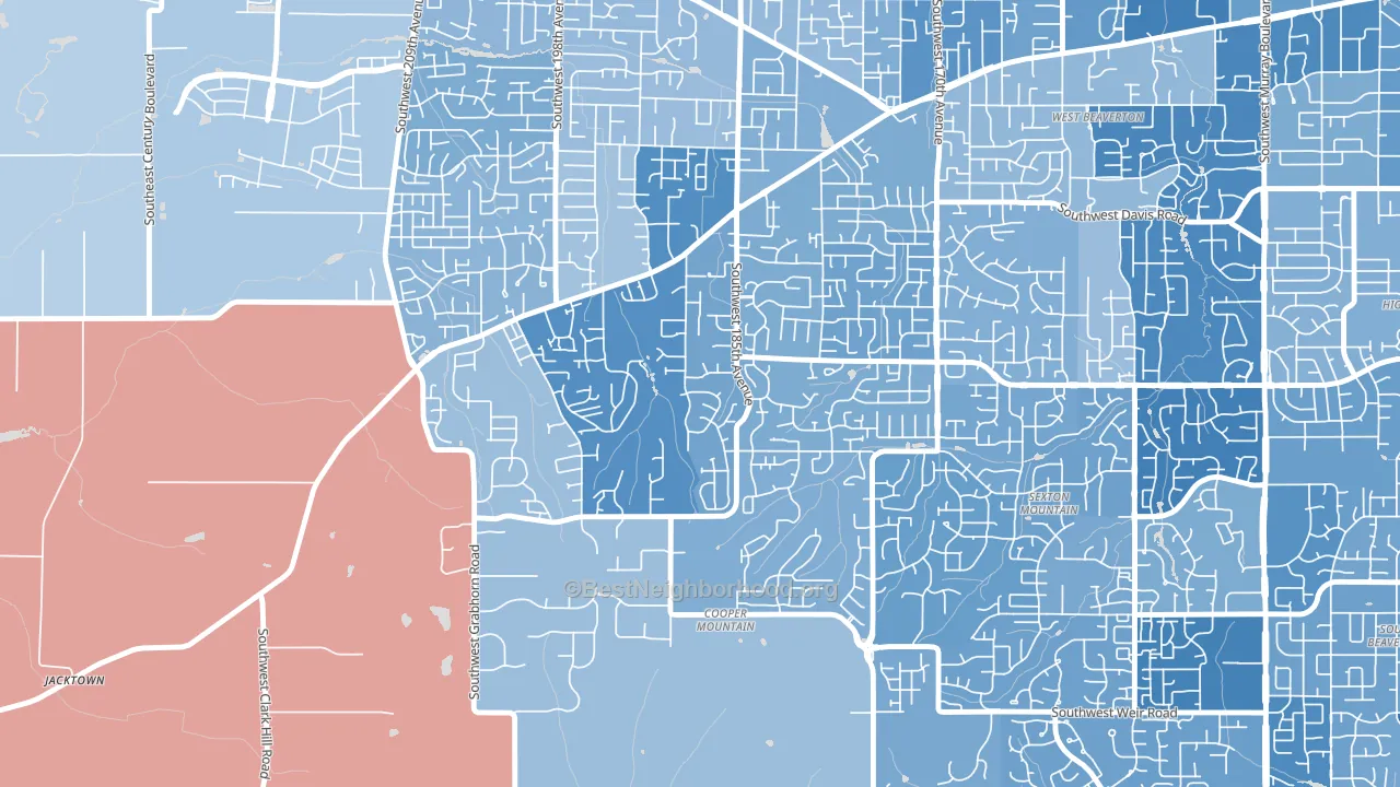 Cooper Mountain Aloha South, Beaverton, OR block-group political-lean map