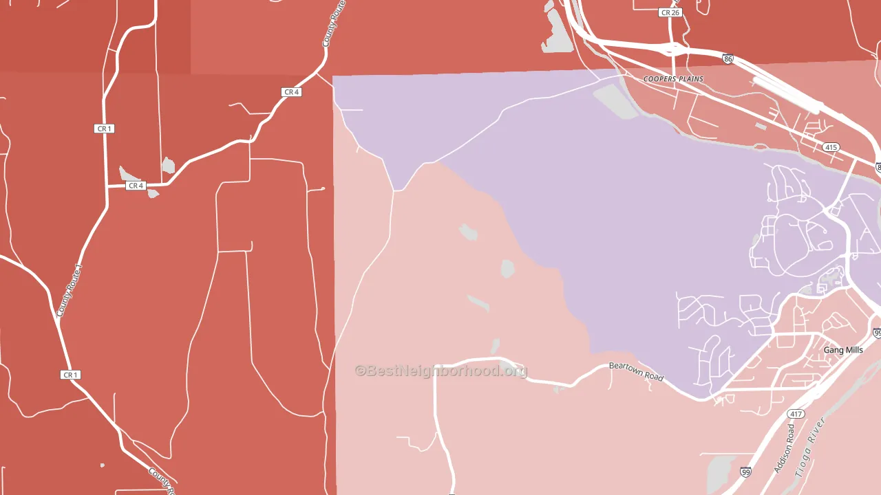 Coopers Plains, NY block-group political-lean map