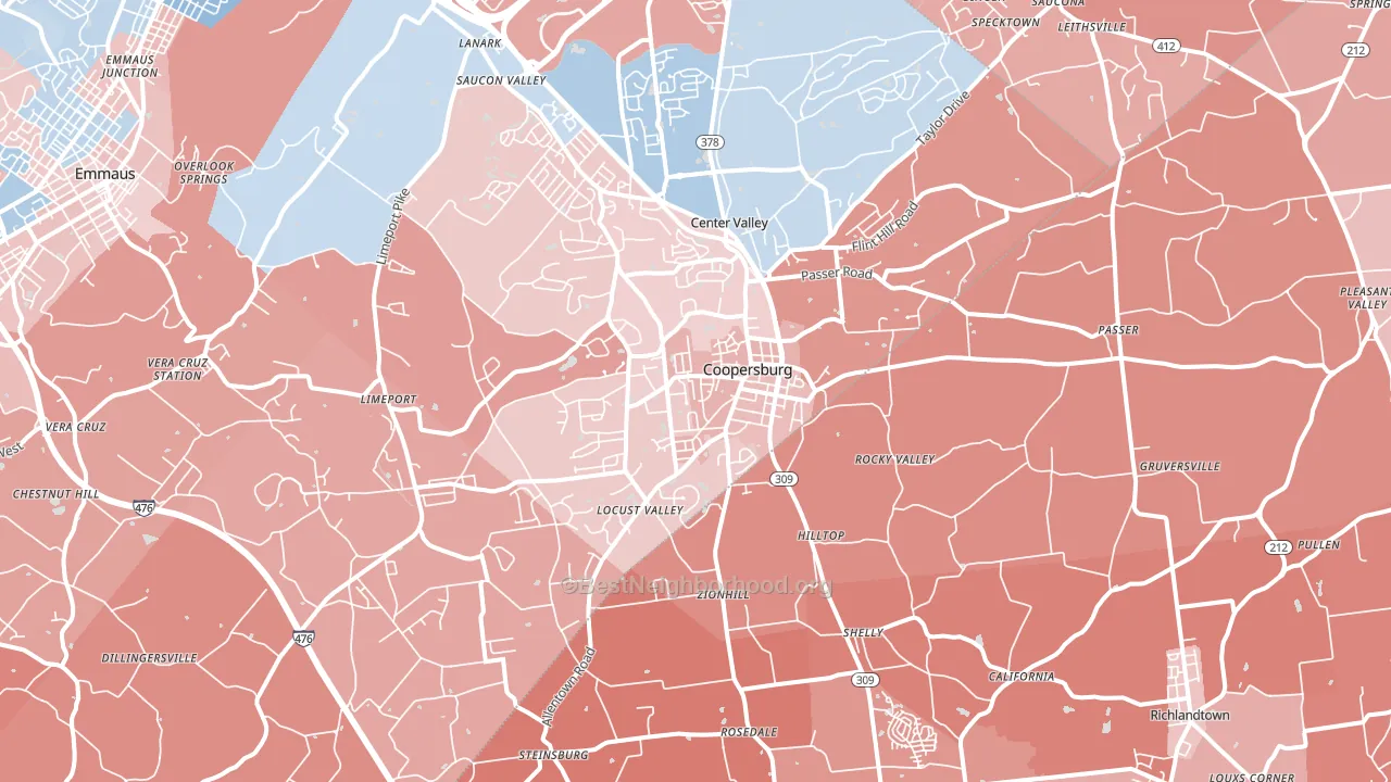 Coopersburg, PA block-group political-lean map