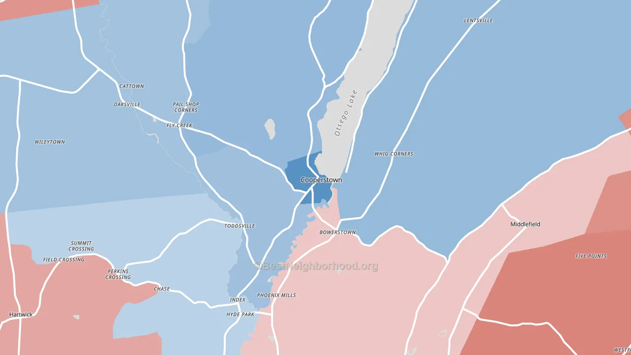Cooperstown, NY block-group political-lean map