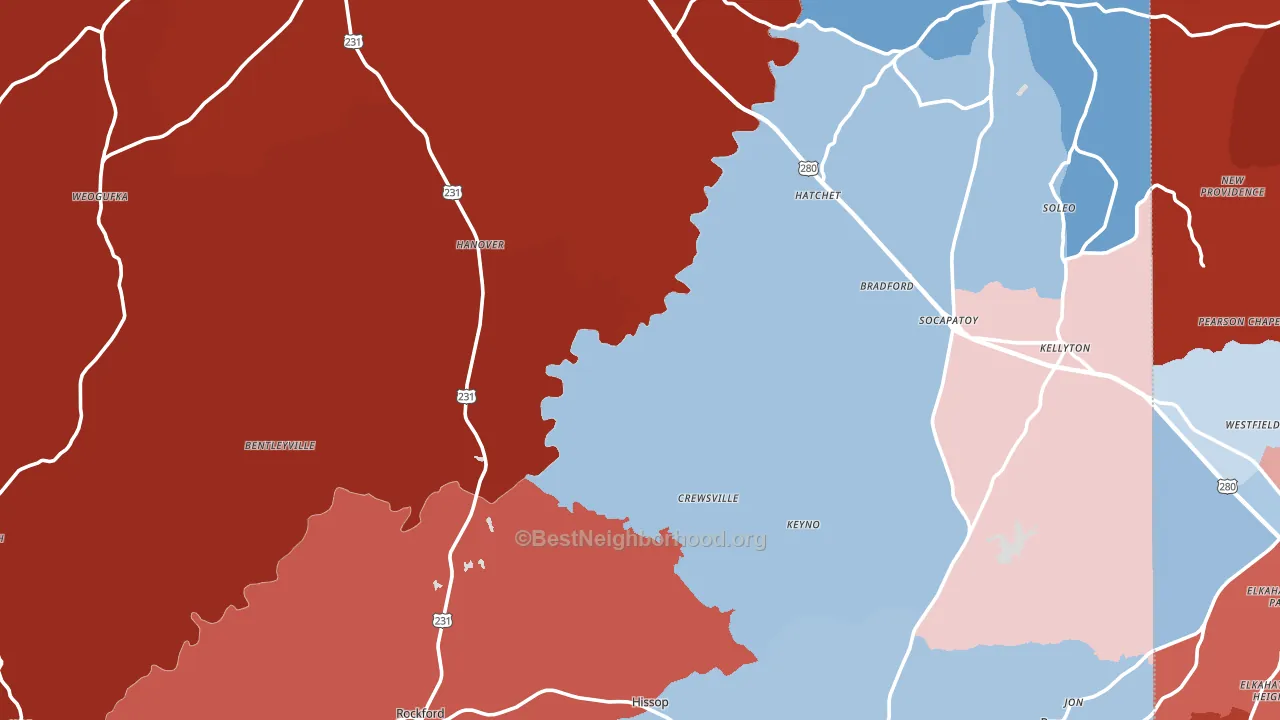 Coosa County, AL block-group political-lean map