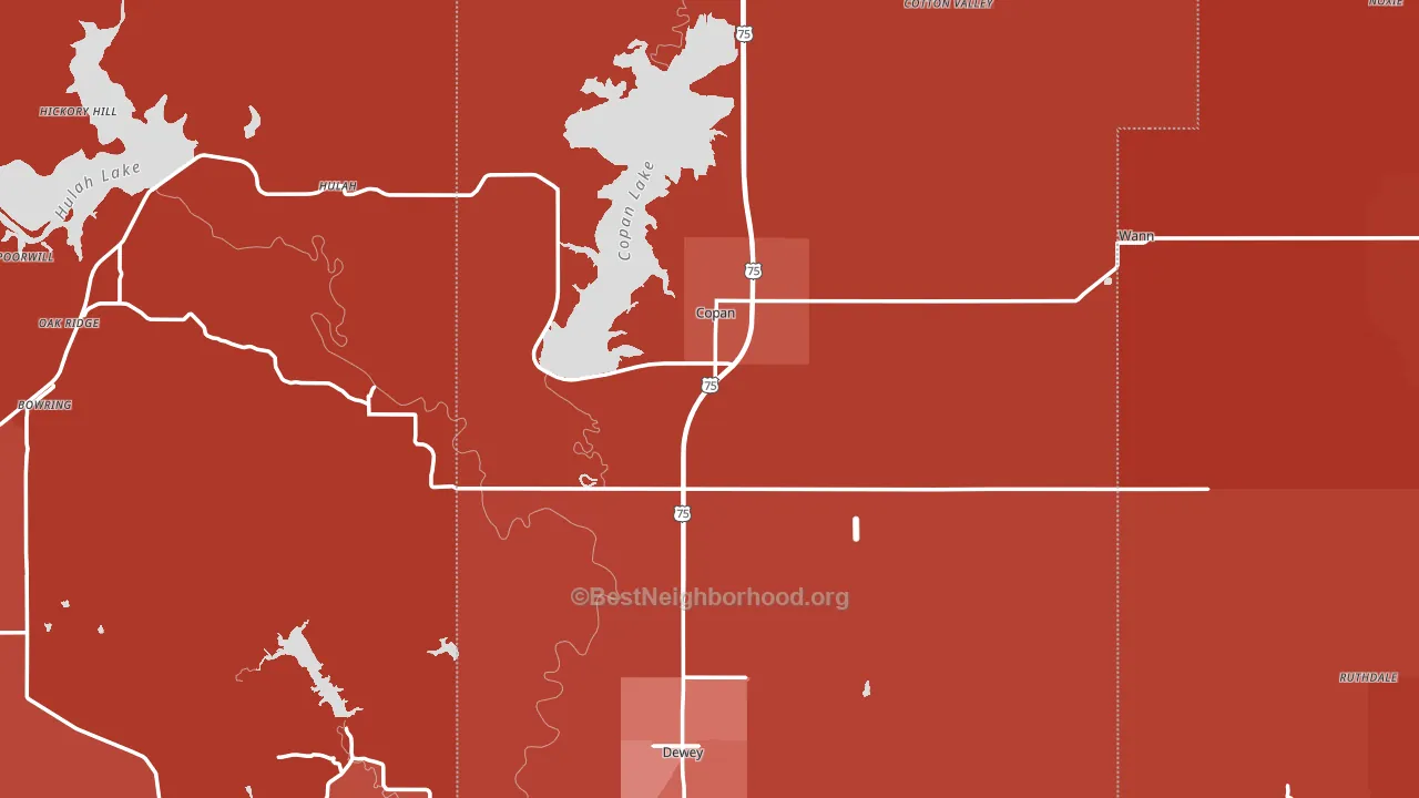 Copan, OK block-group political-lean map