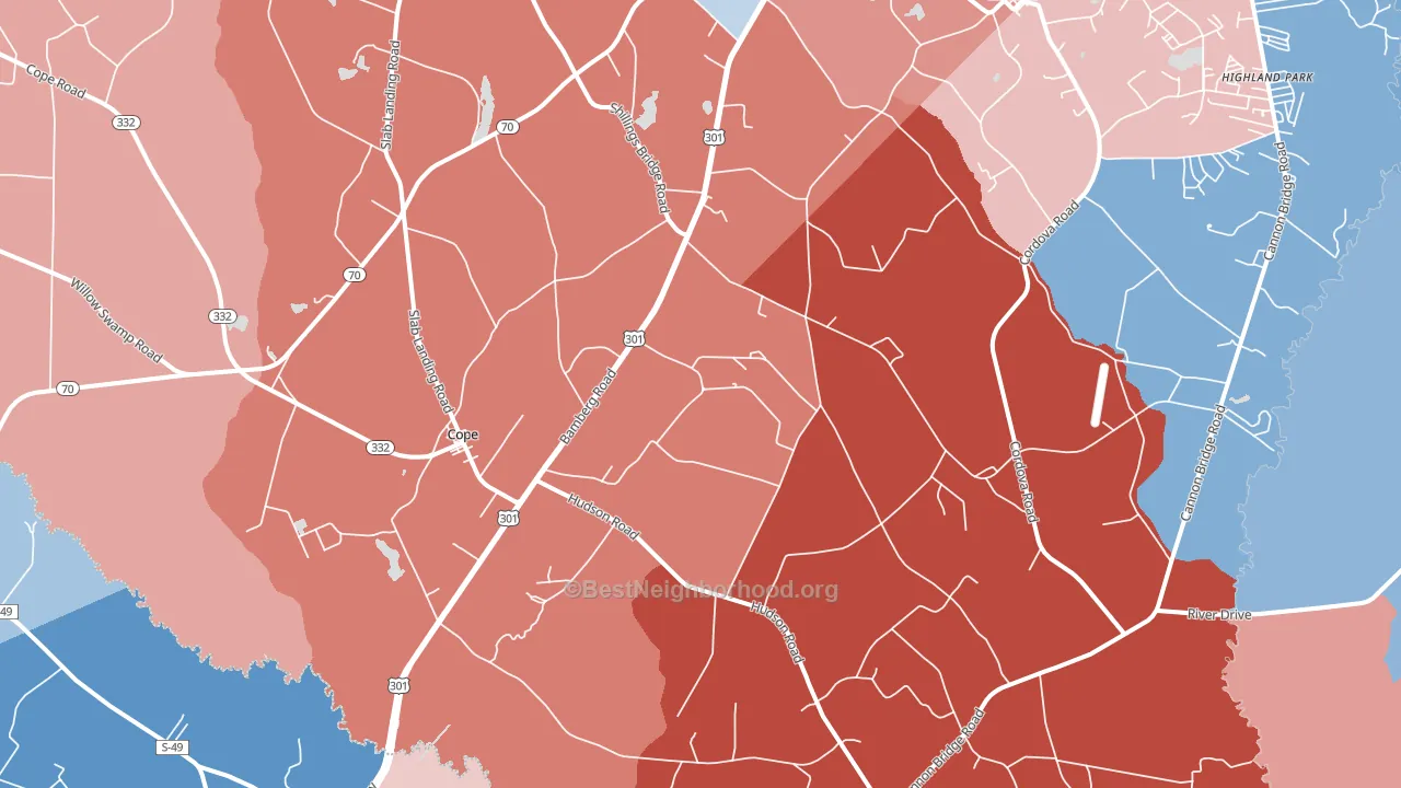 Cope, SC block-group political-lean map