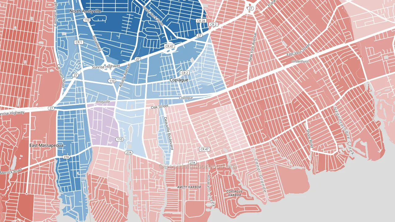 Copiague, NY block-group political-lean map