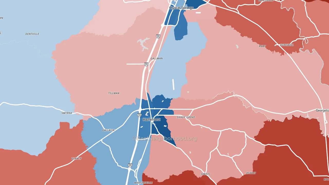 Copiah County, MS block-group political-lean map