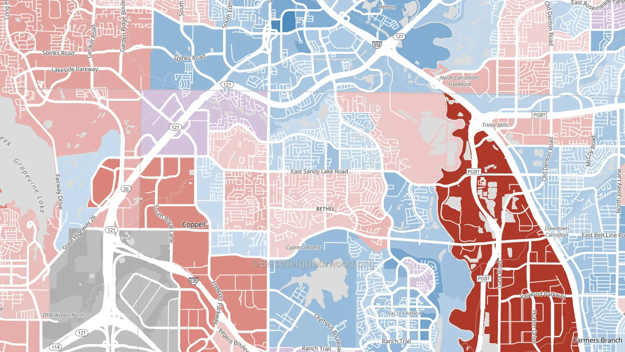Coppell, TX block-group political-lean map