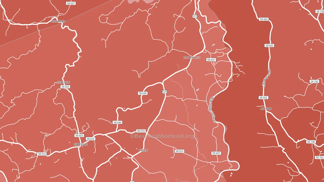 Copper Hill, VA block-group political-lean map