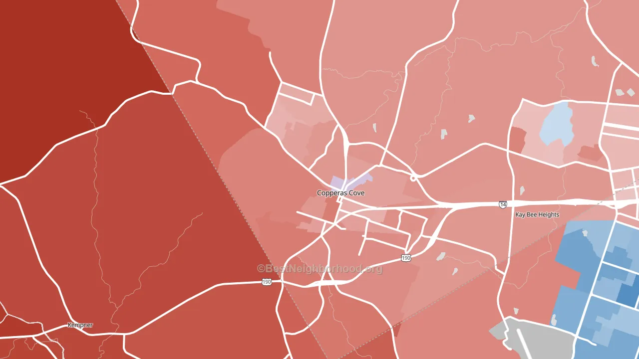 Copperas Cove, TX block-group political-lean map