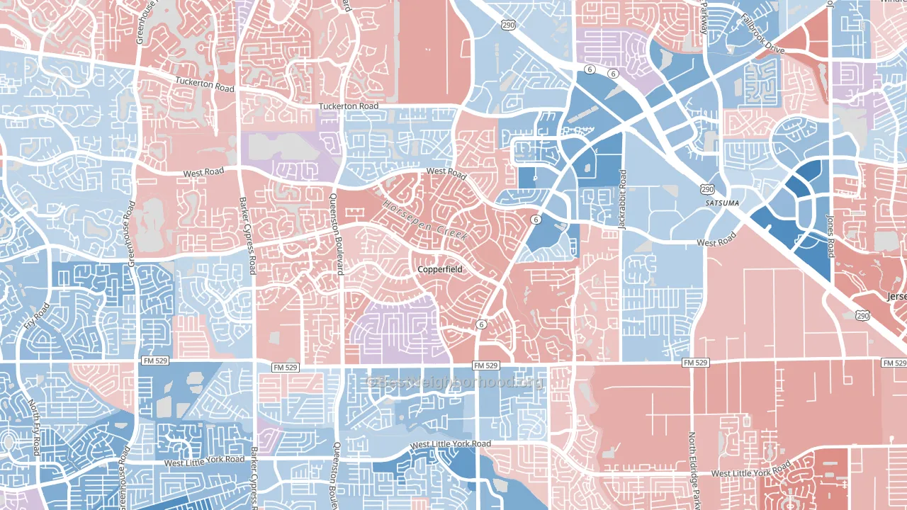 Copperfield, Houston, TX block-group political-lean map