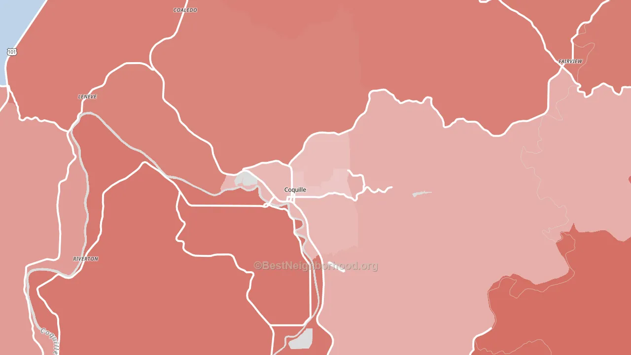 Coquille, OR block-group political-lean map