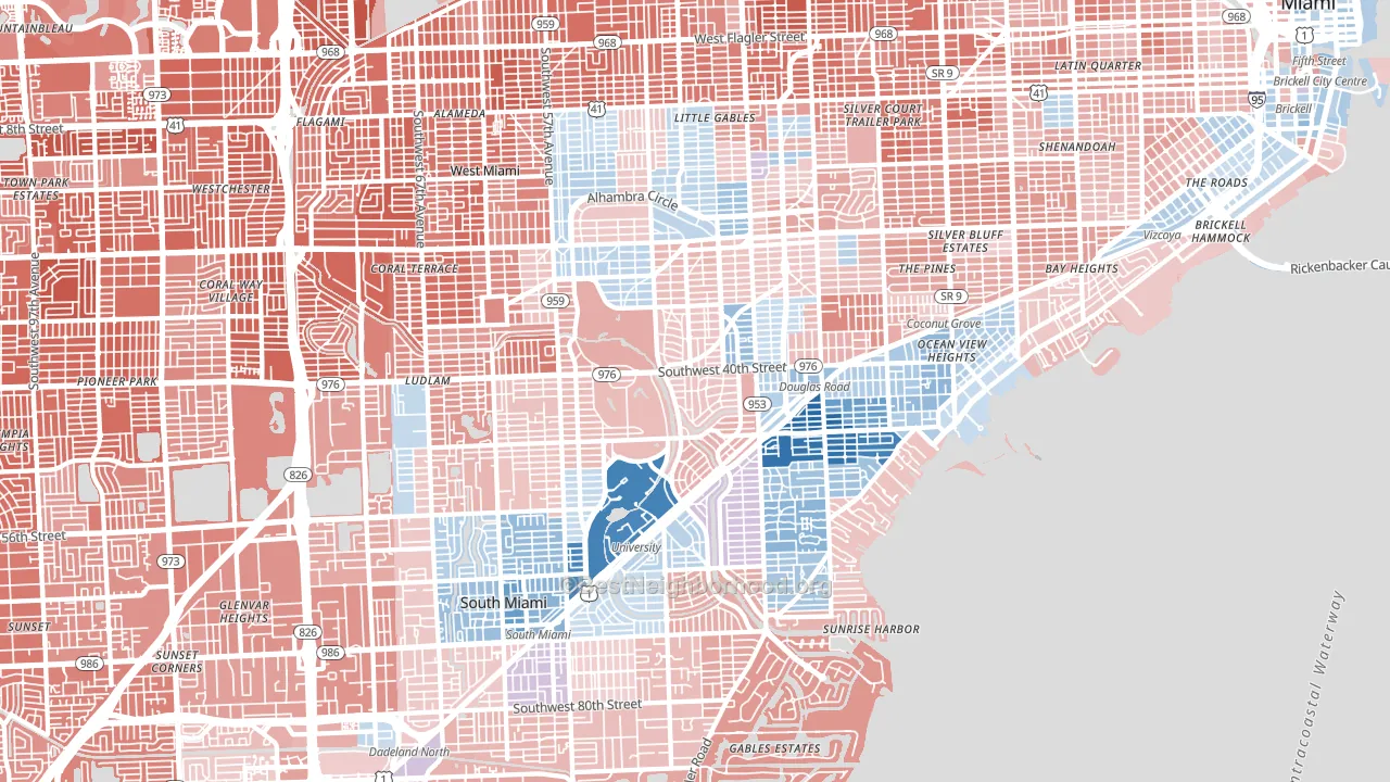 Coral Gables, FL block-group political-lean map
