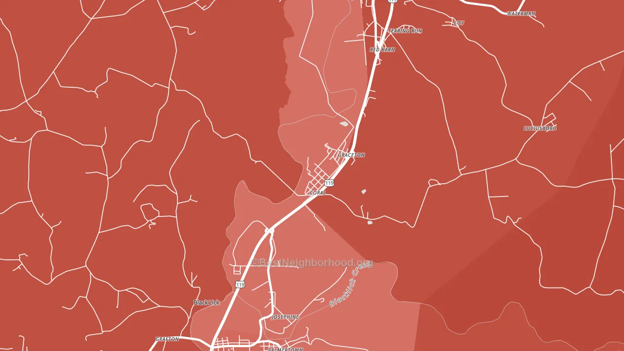 Coral, PA block-group political-lean map