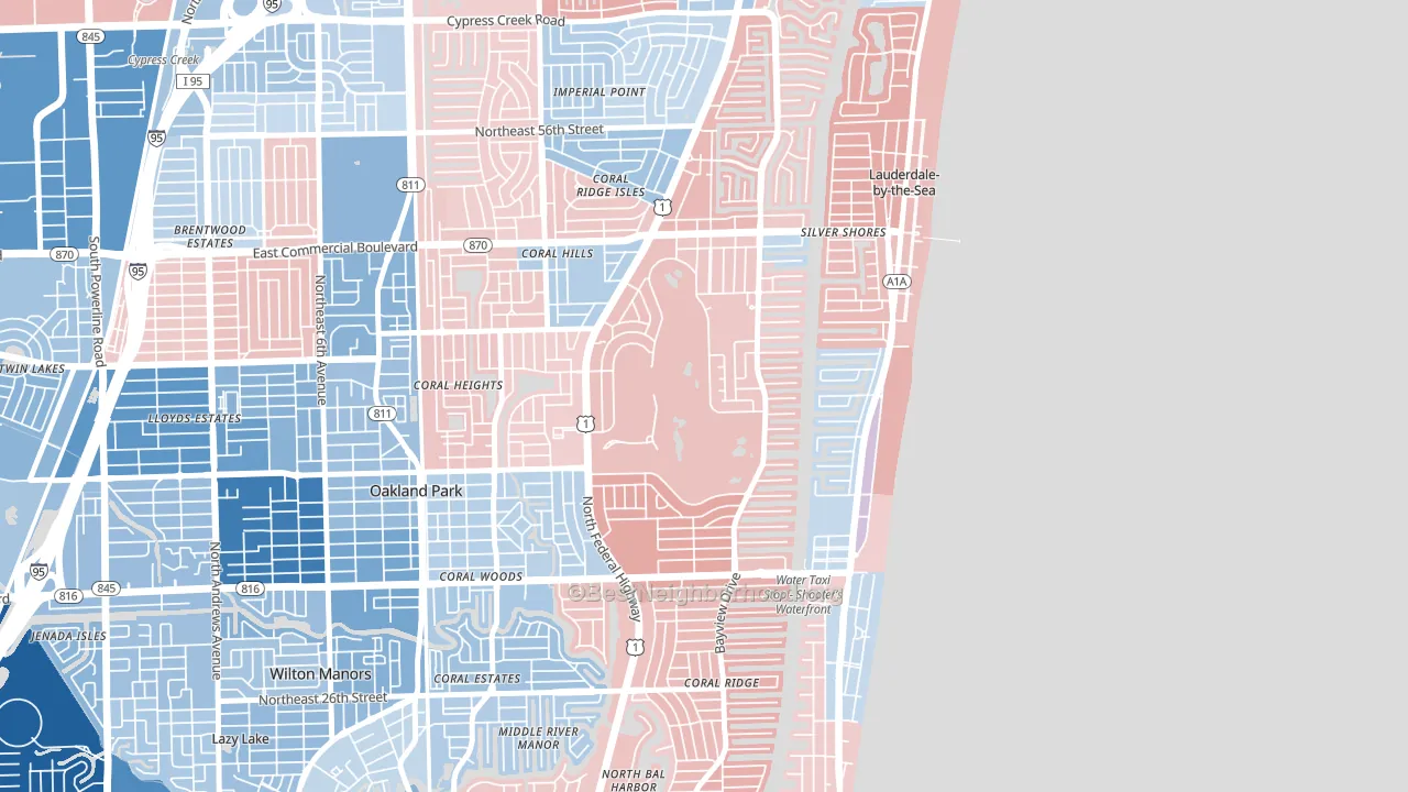 Coral Ridge Country Club Estates, Fort Lauderdale, FL block-group political-lean map