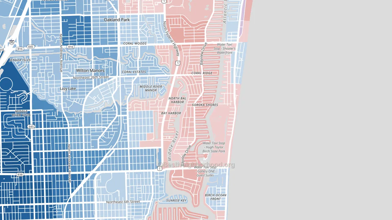 Coral Ridge, Fort Lauderdale, FL block-group political-lean map