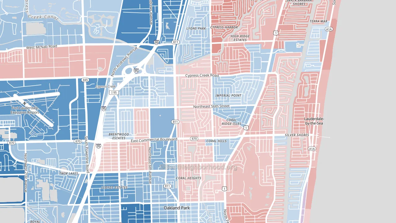 Coral Ridge Isles, Fort Lauderdale, FL block-group political-lean map
