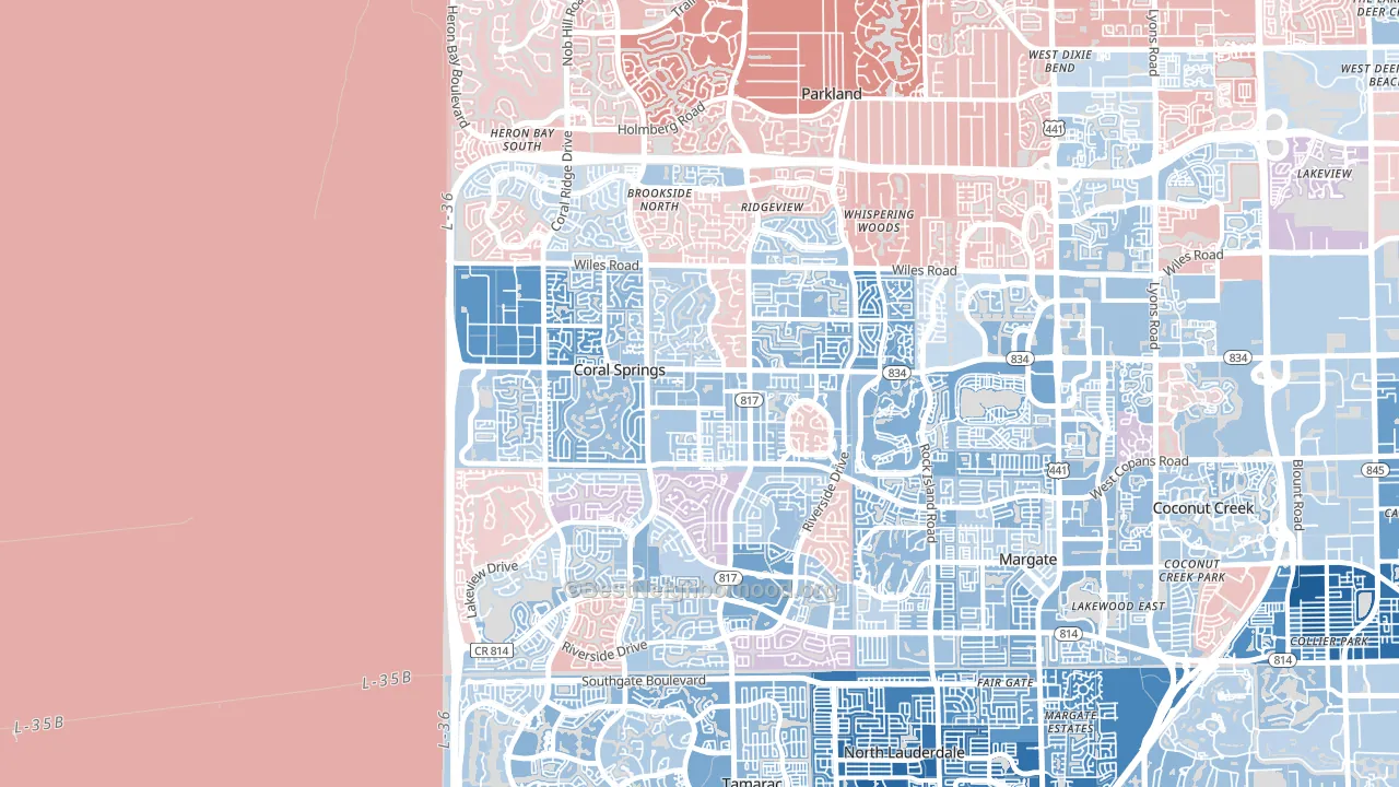 Coral Springs, FL block-group political-lean map
