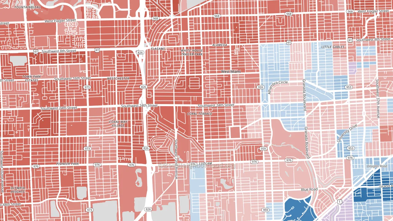 Coral Terrace, FL block-group political-lean map