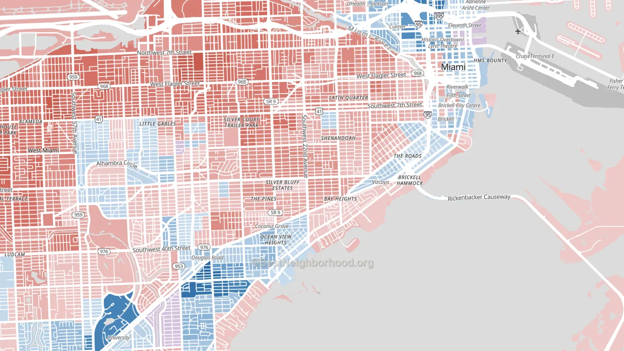 Coral Way, Miami, FL block-group political-lean map