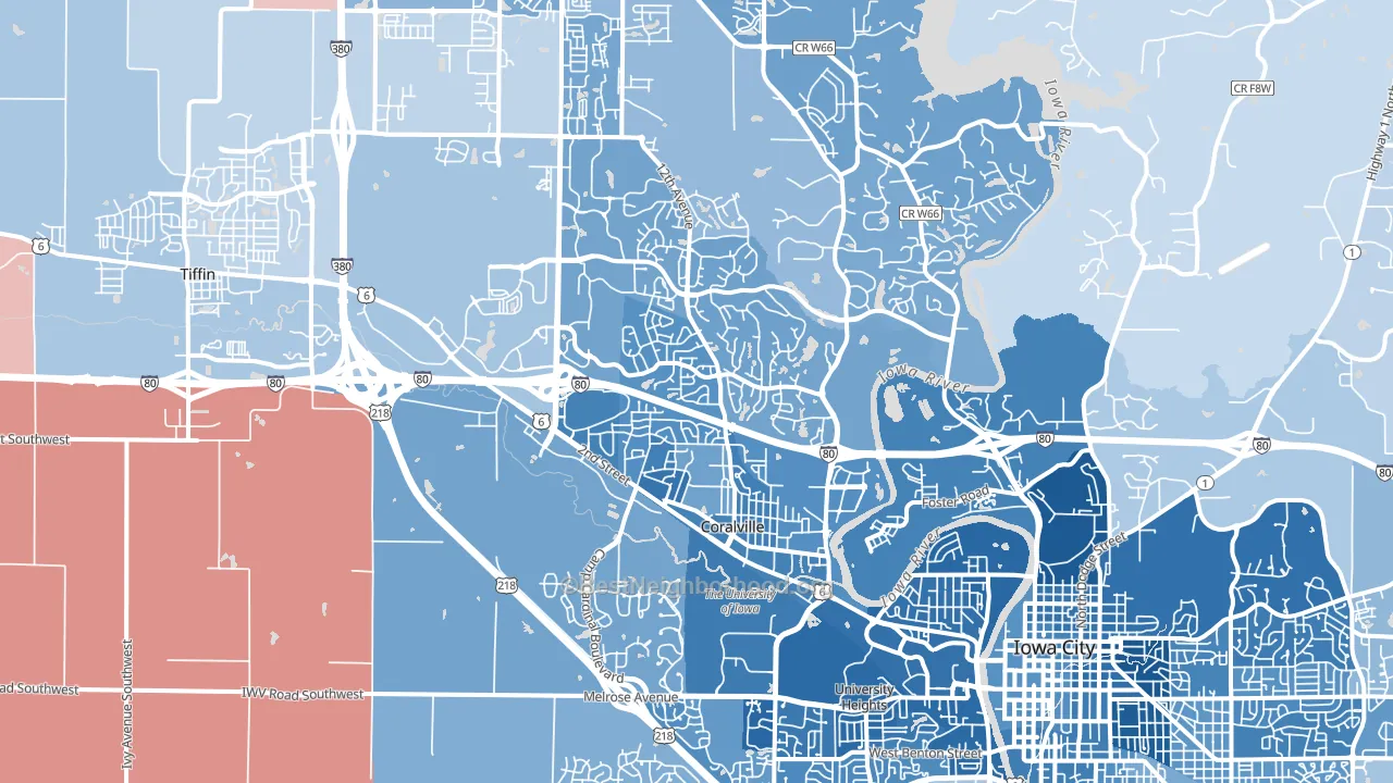 Coralville, IA block-group political-lean map