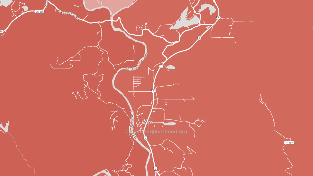 Coram, MT block-group political-lean map