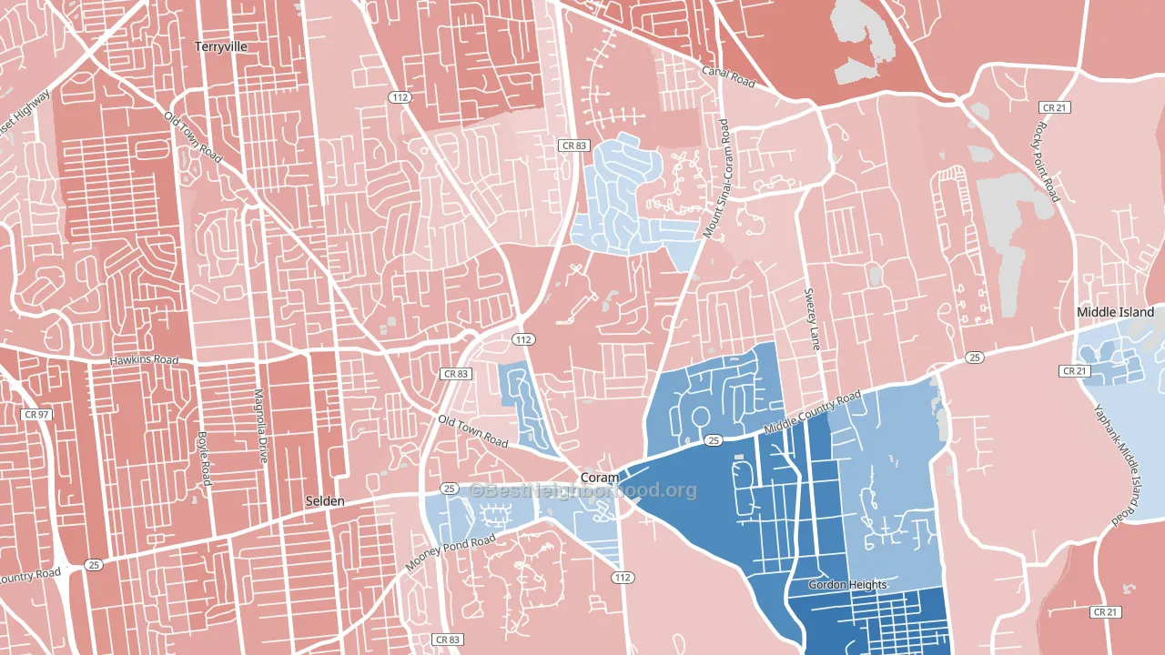 Coram, NY block-group political-lean map
