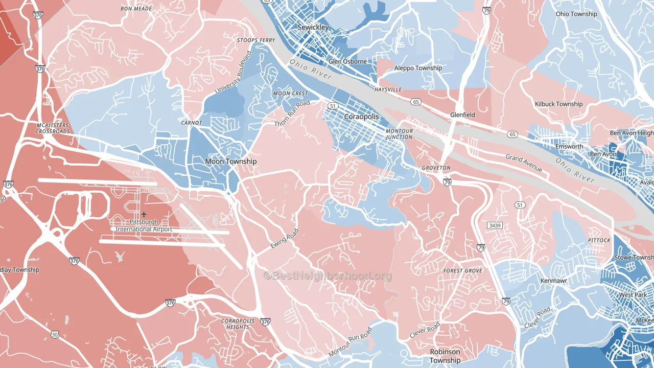 Coraopolis, PA block-group political-lean map