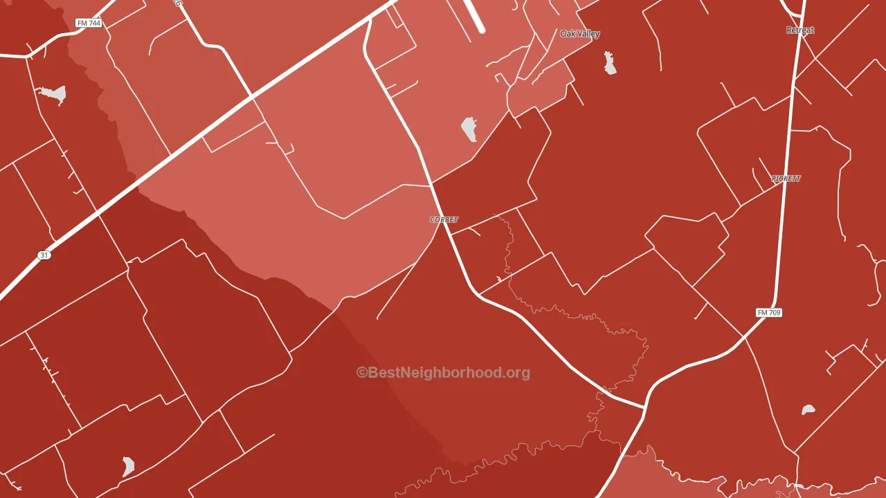 Corbet, TX block-group political-lean map