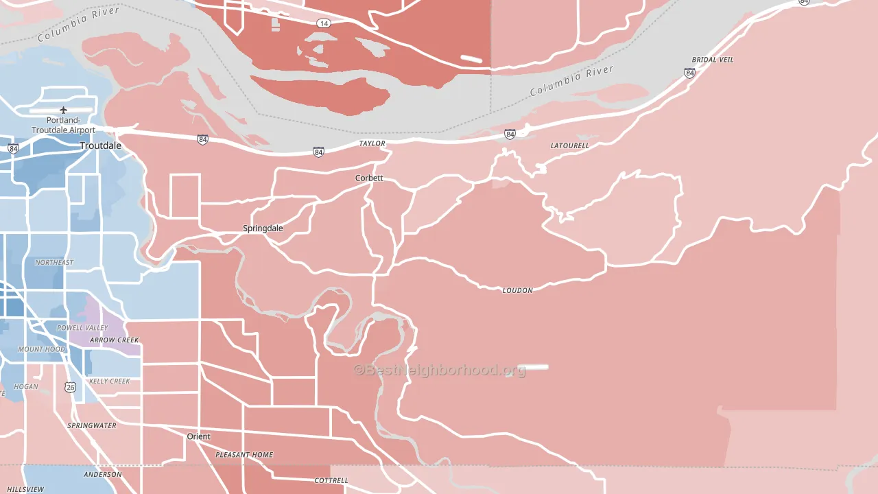 Corbett, OR block-group political-lean map