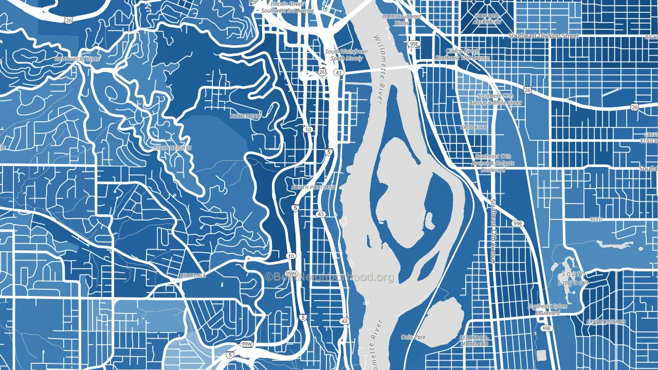 Corbett-Terwilliger-Lair Hill, Portland, OR block-group political-lean map
