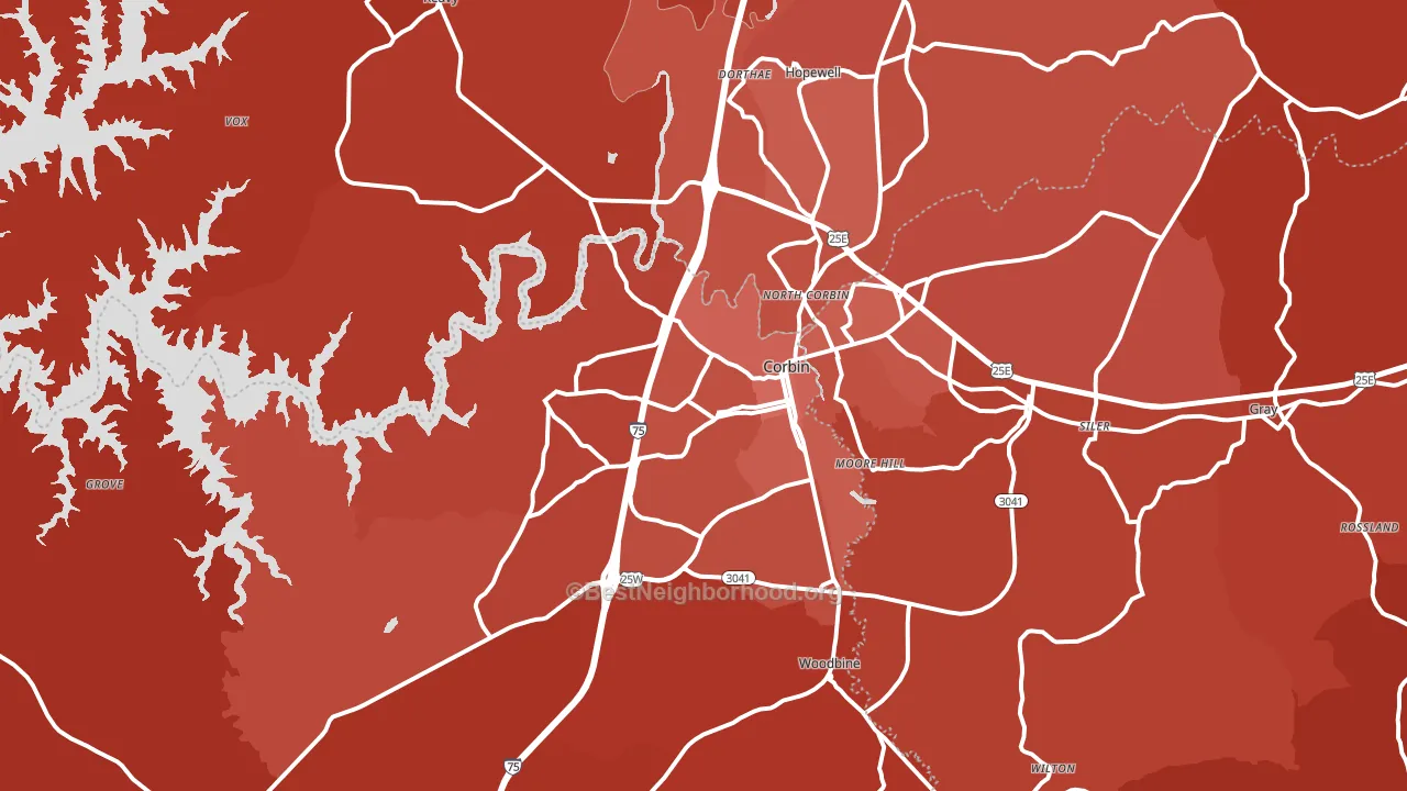 Corbin, KY block-group political-lean map