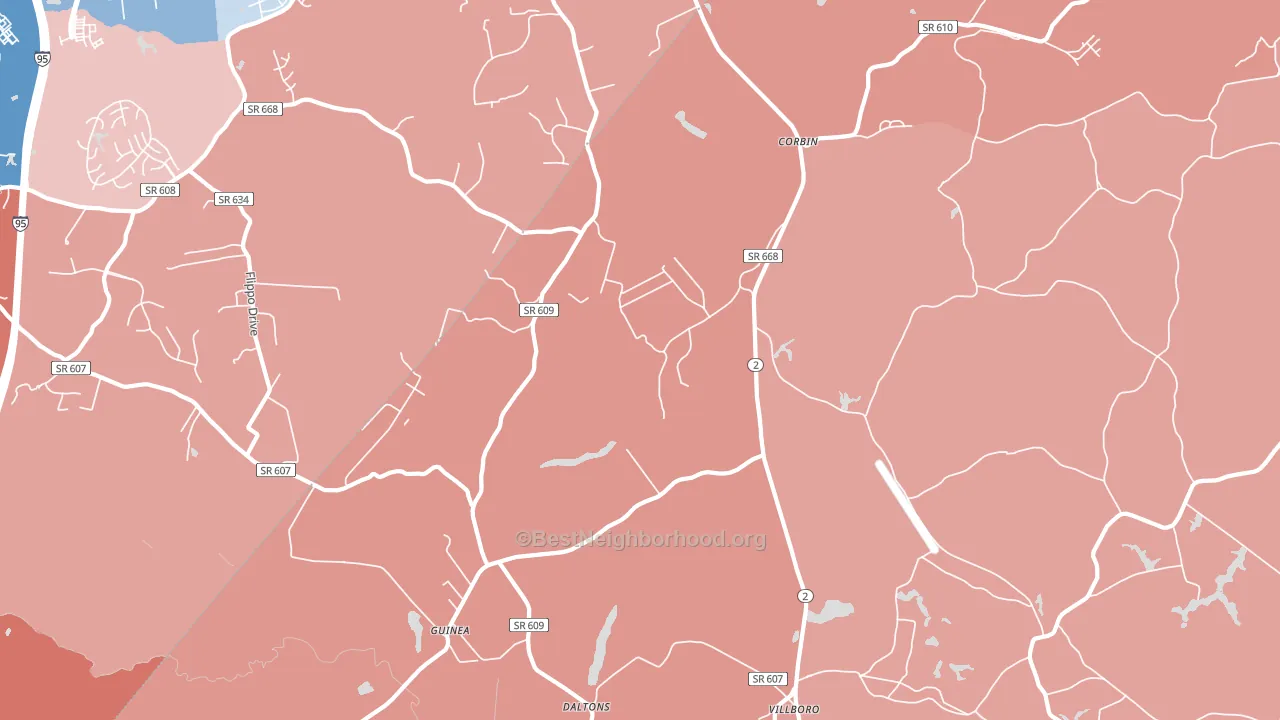 Corbin, VA block-group political-lean map