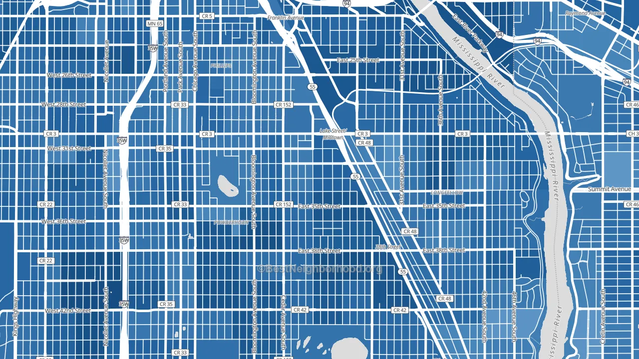 Corcoran, Minneapolis, MN block-group political-lean map