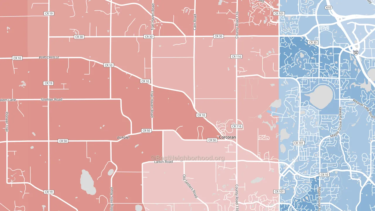 Corcoran, MN block-group political-lean map