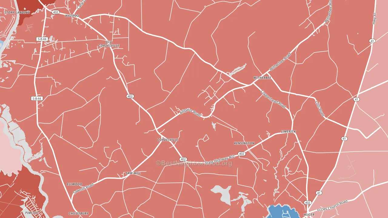 Cordesville, SC block-group political-lean map