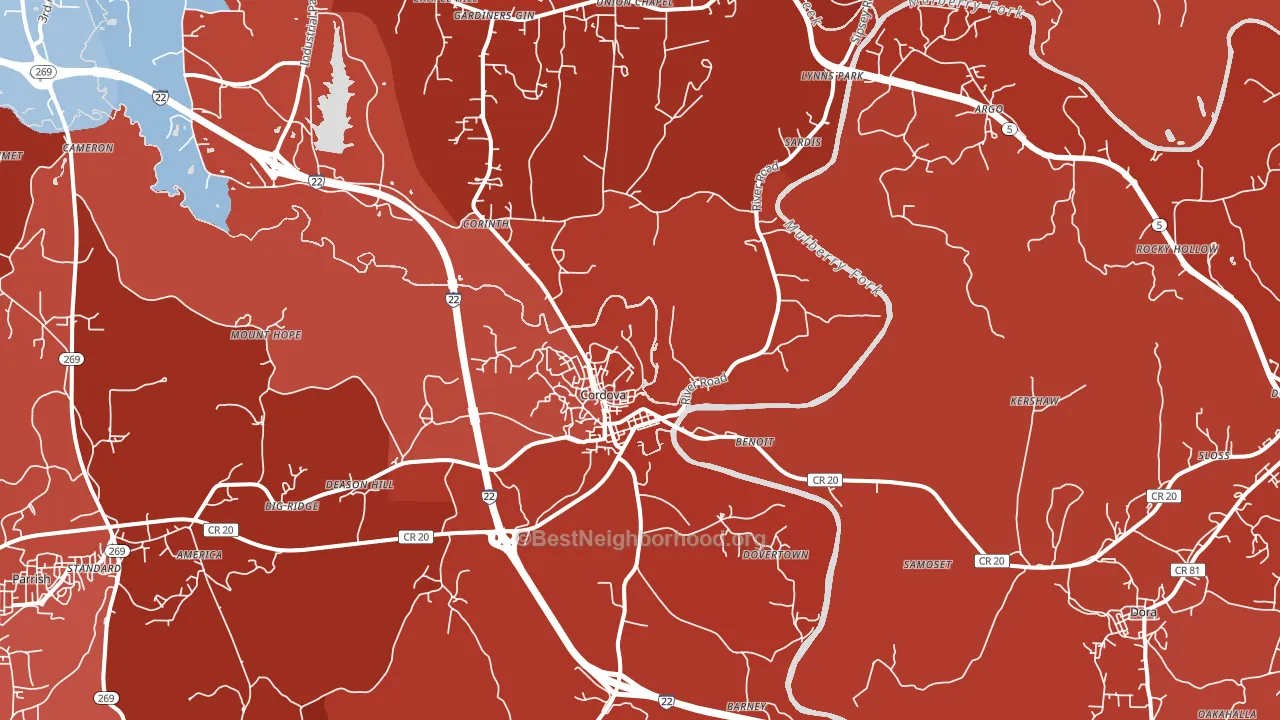 Cordova, AL block-group political-lean map