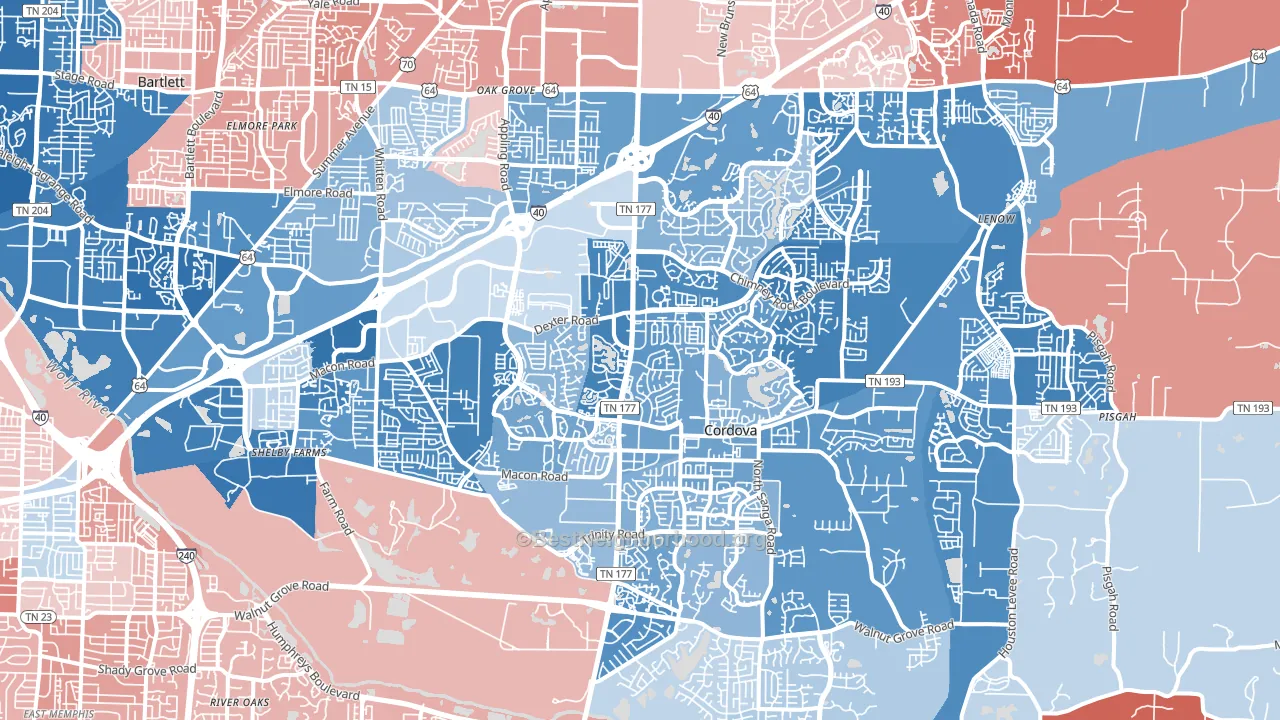 Cordova-Appling, Cordova, TN block-group political-lean map