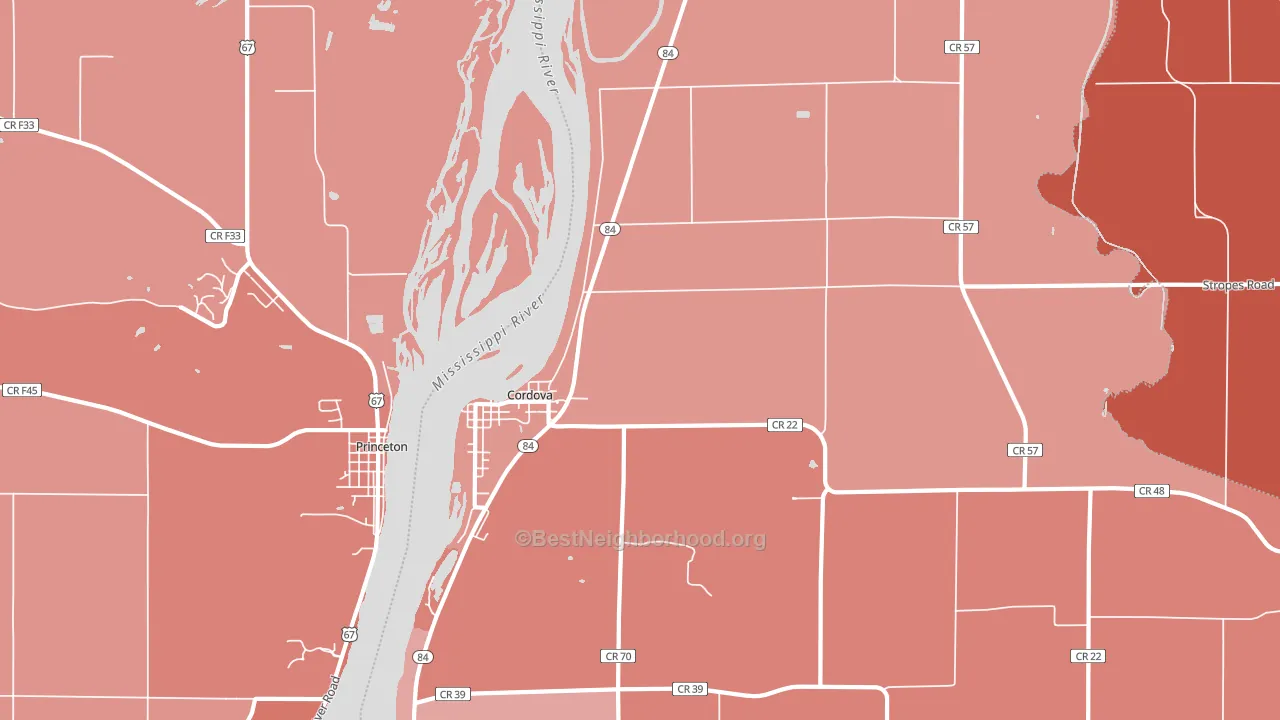 Cordova, IL block-group political-lean map