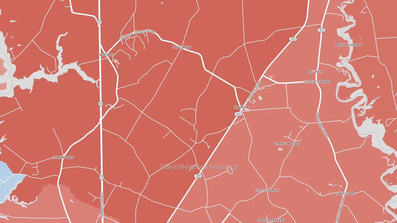 Cordova, MD block-group political-lean map