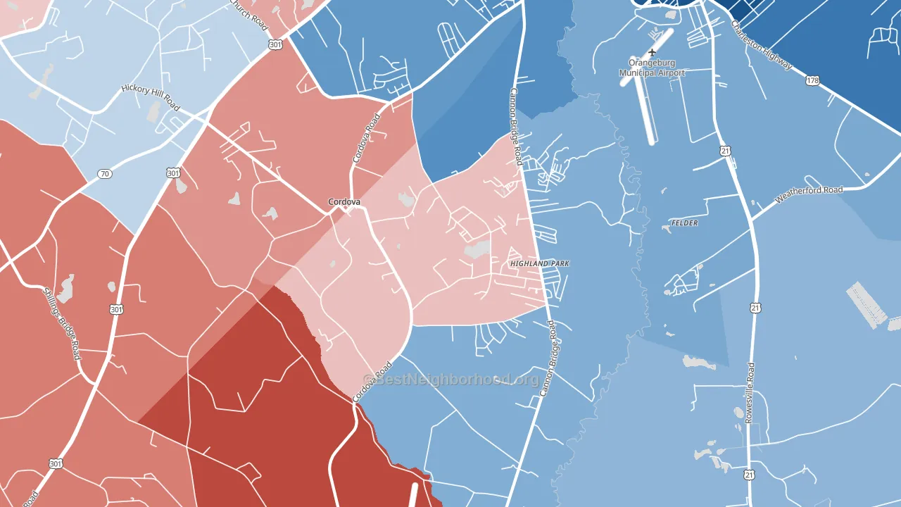 Cordova, SC block-group political-lean map