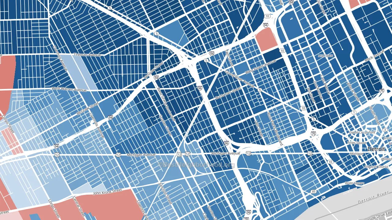 Core City, Detroit, MI block-group political-lean map