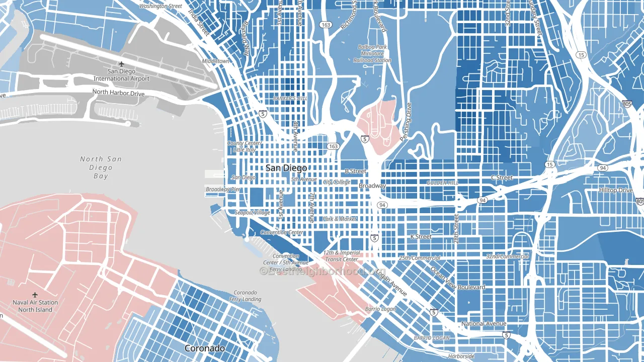Core, San Diego, CA block-group political-lean map
