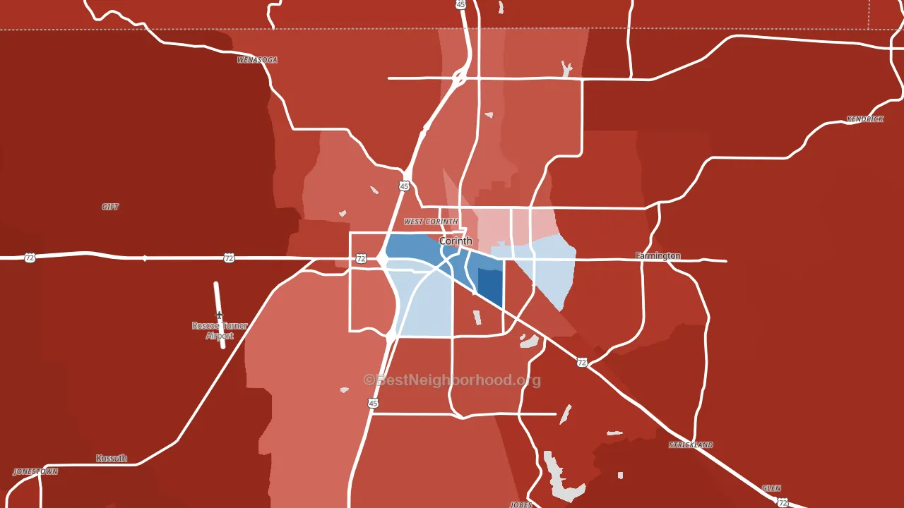 Corinth, MS block-group political-lean map