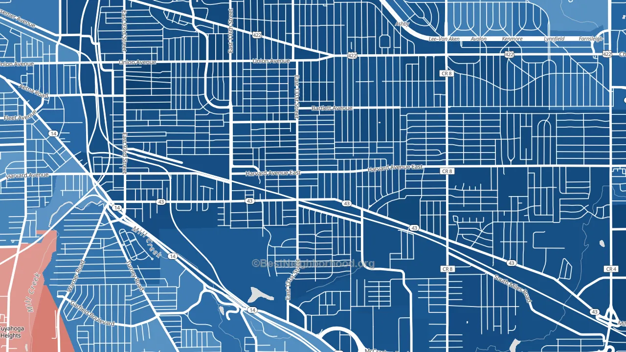 Corlett, Cleveland, OH block-group political-lean map