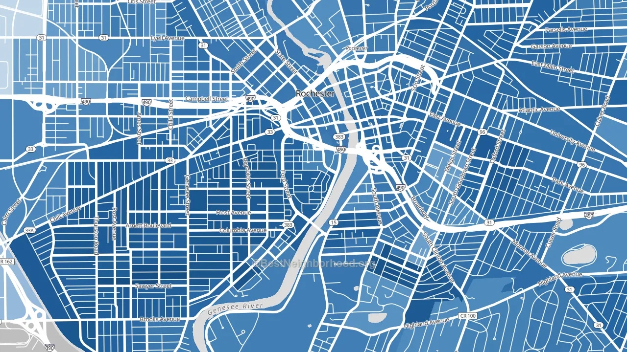 Corn Hill, Rochester, NY block-group political-lean map