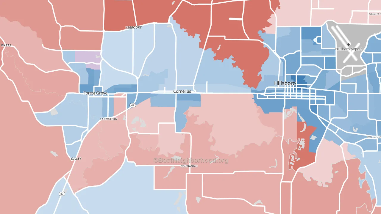 Cornelius, OR block-group political-lean map